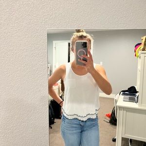 White tank, embroidered bottom